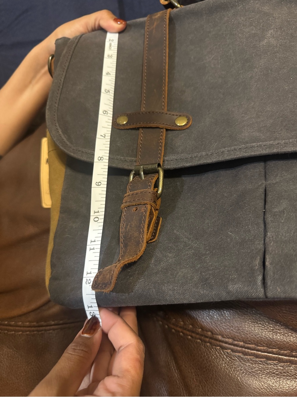 Men's Gray Canvas & Brown Leather Messenger Bag